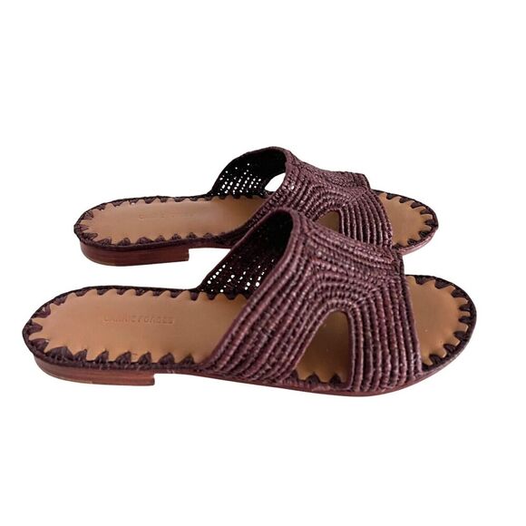 Carrie Forbes Brown Salon Raffia Flat Slide Slip-On Sandals Women's Size 37 US 7 - Picture 5 of 9